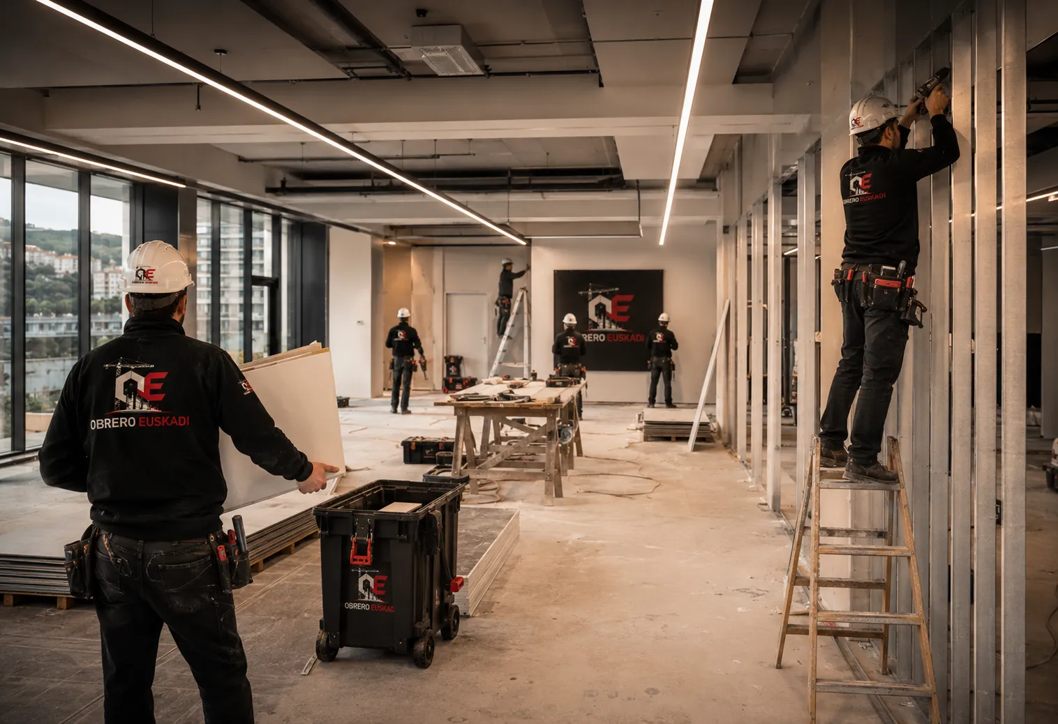 Interior comercial en fase de obra